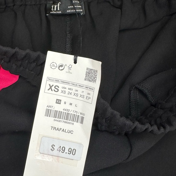 NWT Zara High Rise Wide Leg Black Pants with Red and Pink Bold Stripe - Picture 6 of 8